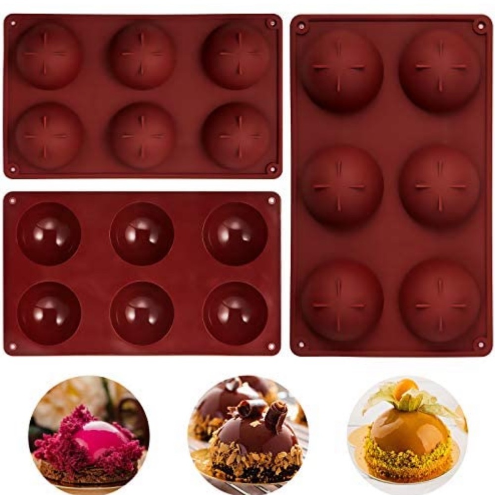 Silicone Molds, 2.63" Silicone Sphere Mold for Chocolate Bomb - 3 pack Brown